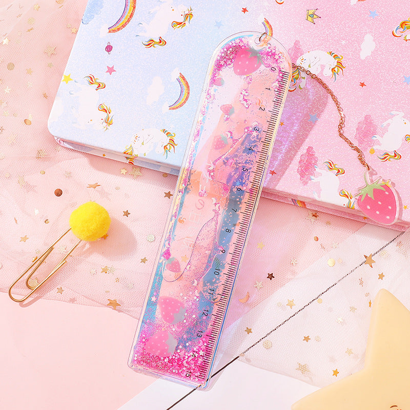 4cm*15cm Quicksand OIL Ruler Lovely Laser Creative Stationery Dividing Rule #RL1055