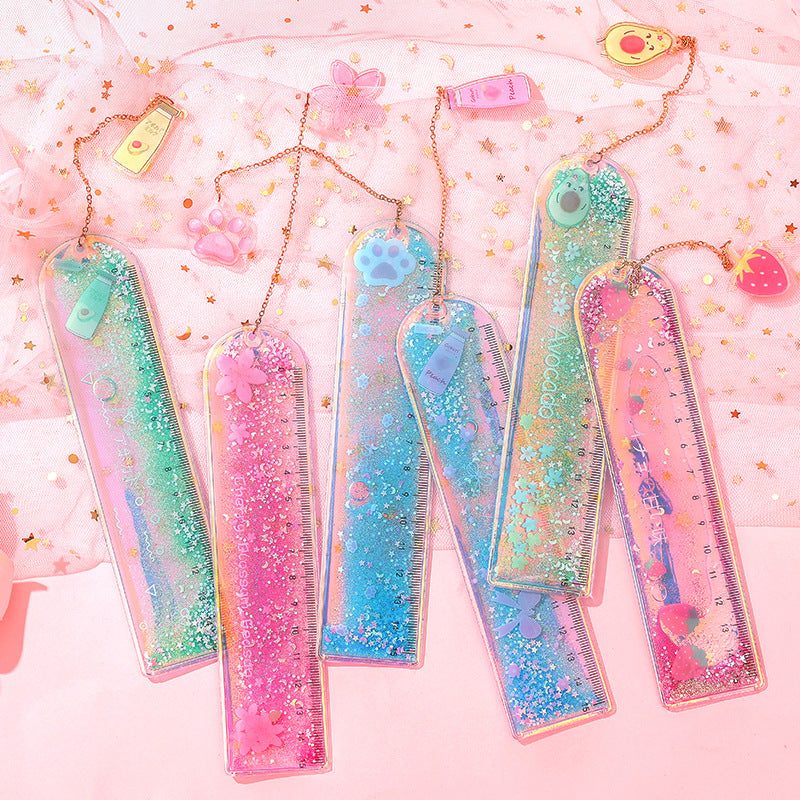 4cm*15cm Quicksand OIL Ruler Lovely Laser Creative Stationery Dividing Rule #RL1055