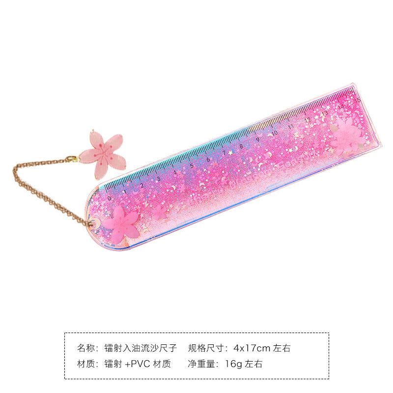 4cm*15cm Quicksand OIL Ruler Lovely Laser Creative Stationery Dividing Rule #RL1055