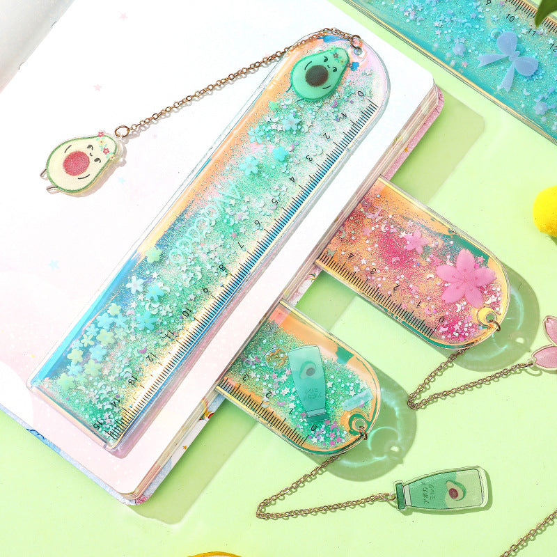 4cm*15cm Quicksand OIL Ruler Lovely Laser Creative Stationery Dividing Rule #RL1055
