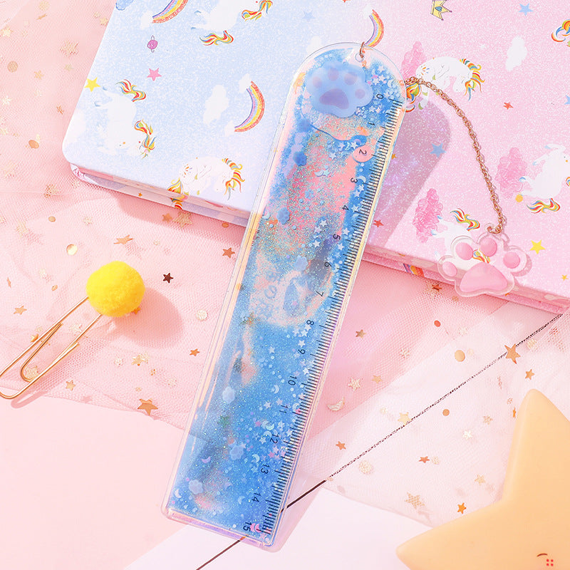 4cm*15cm Quicksand OIL Ruler Lovely Laser Creative Stationery Dividing Rule #RL1055