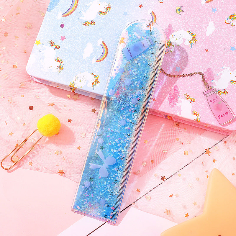 4cm*15cm Quicksand OIL Ruler Lovely Laser Creative Stationery Dividing Rule #RL1055