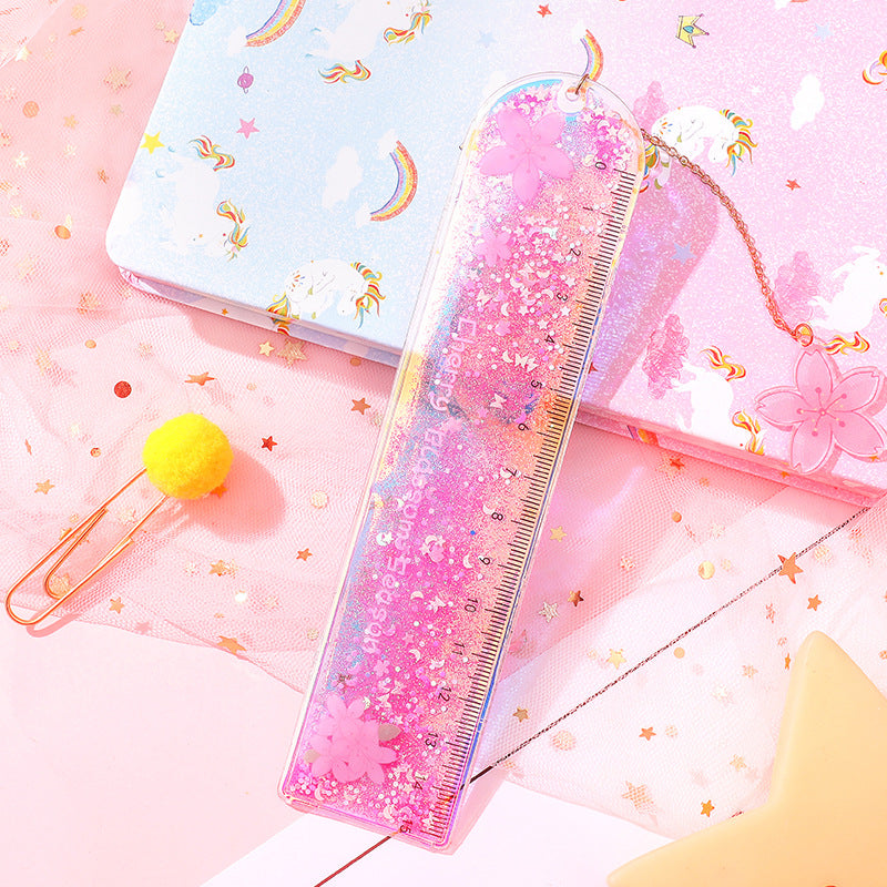 4cm*15cm Quicksand OIL Ruler Lovely Laser Creative Stationery Dividing Rule #RL1055