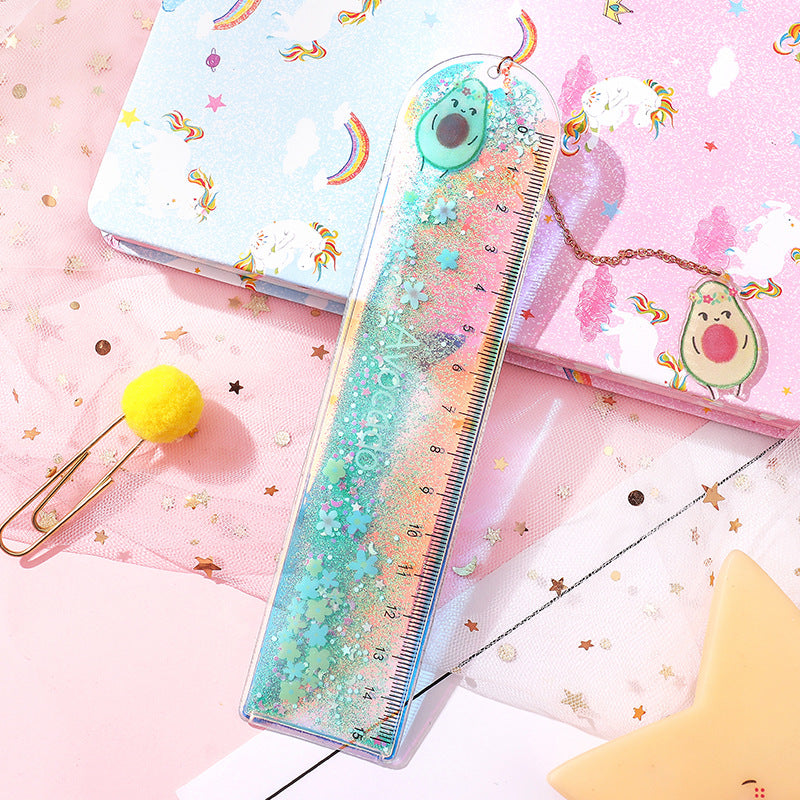 4cm*15cm Quicksand OIL Ruler Lovely Laser Creative Stationery Dividing Rule #RL1055
