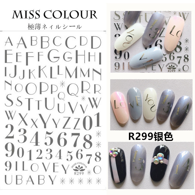 3D bronzing English alphabet nail stickers #s9326