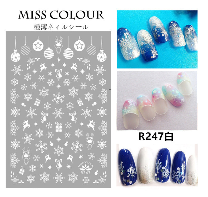 Christmas Colored White Snowflake Nail Stickers #s2198