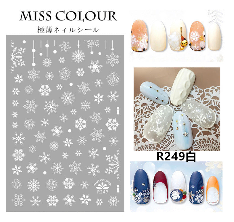 Christmas Colored White Snowflake Nail Stickers #s2198