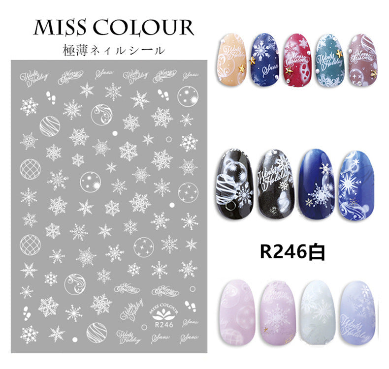 Christmas Colored White Snowflake Nail Stickers #s2198