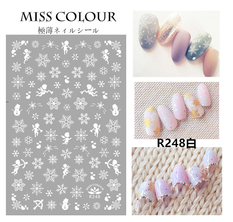 Christmas Colored White Snowflake Nail Stickers #s2198