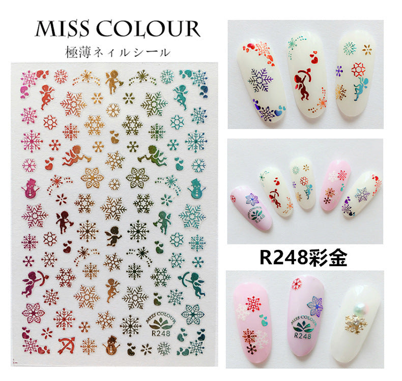 Christmas Colored White Snowflake Nail Stickers #s2198