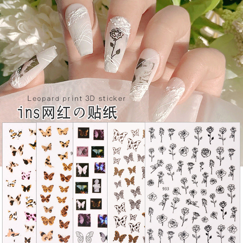 Leopard Print Butterfly Decorative 3d Waterproof Nail Sticker #s5235