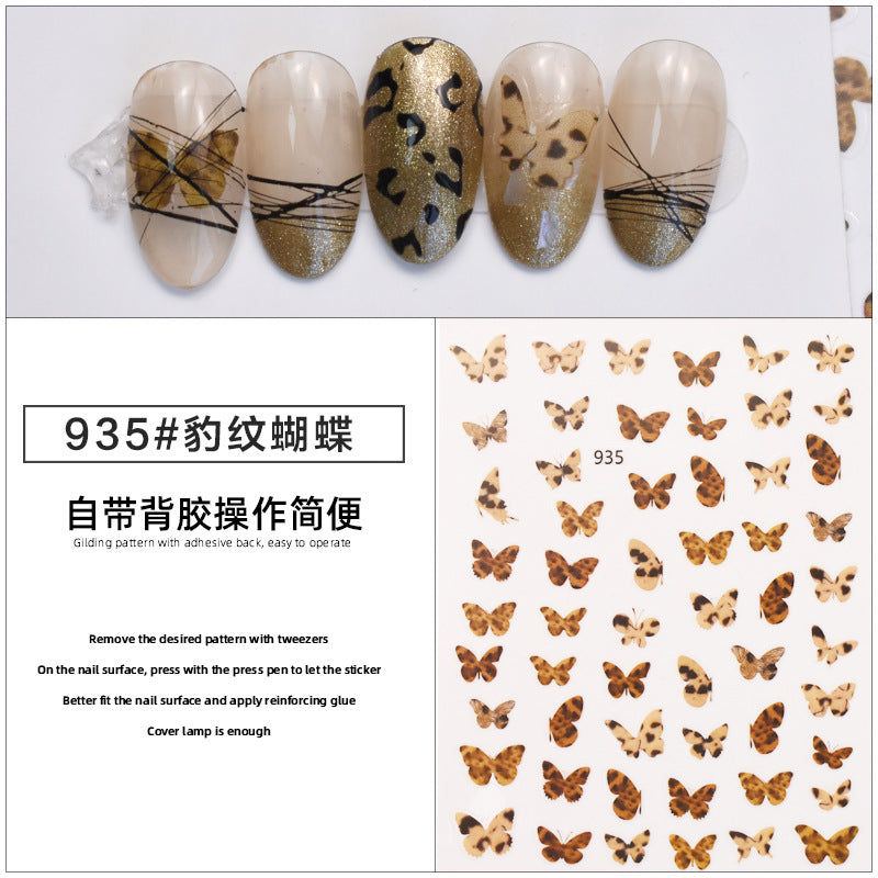 Leopard Print Butterfly Decorative 3d Waterproof Nail Sticker #s5235