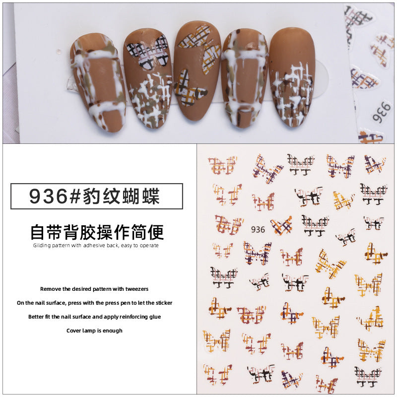 Leopard Print Butterfly Decorative 3d Waterproof Nail Sticker #s5235