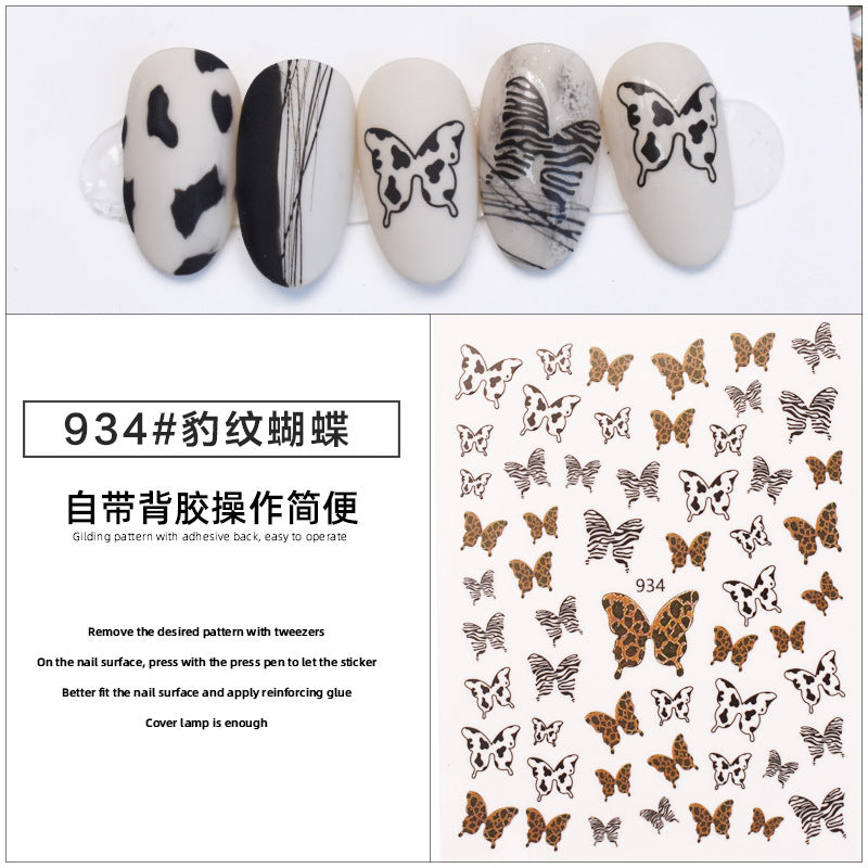 Leopard Print Butterfly Decorative 3d Waterproof Nail Sticker #s5235
