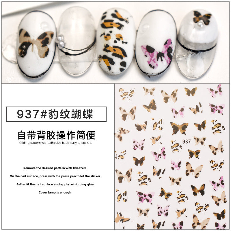 Leopard Print Butterfly Decorative 3d Waterproof Nail Sticker #s5235