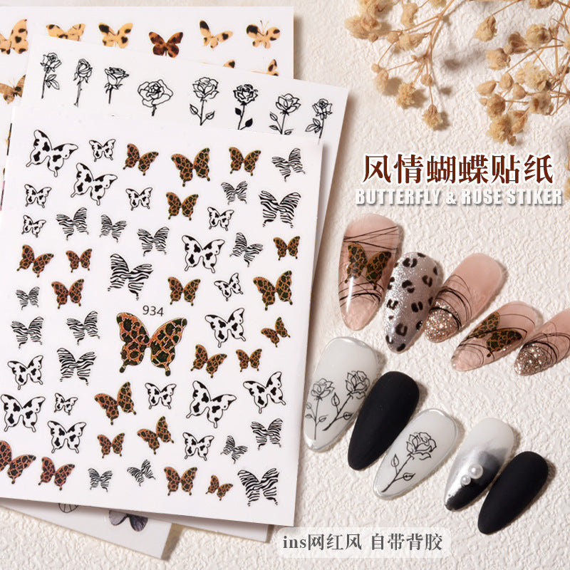 Leopard Print Butterfly Decorative 3d Waterproof Nail Sticker #s5235