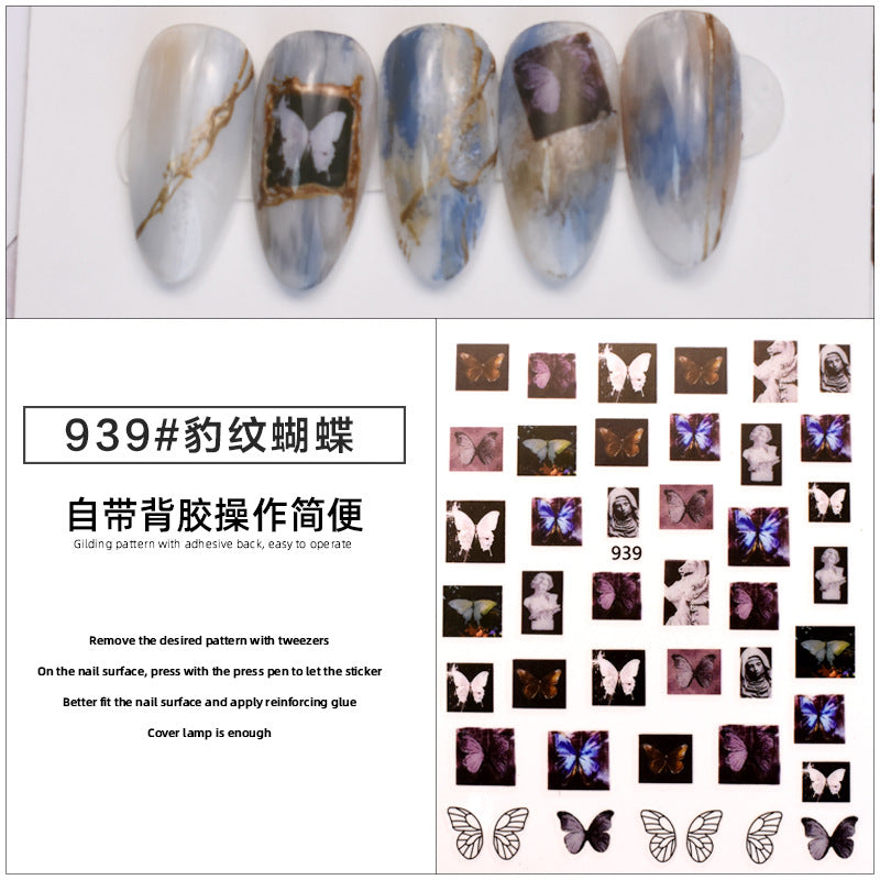 Leopard Print Butterfly Decorative 3d Waterproof Nail Sticker #s5235