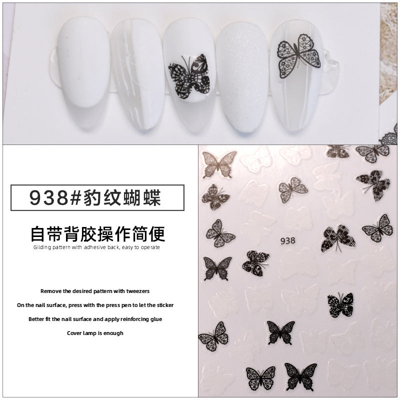 Leopard Print Butterfly Decorative 3d Waterproof Nail Sticker #s5235