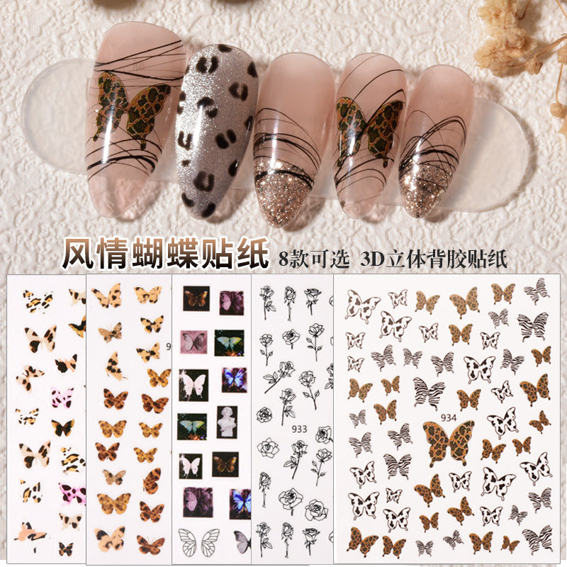 Leopard Print Butterfly Decorative 3d Waterproof Nail Sticker #s5235