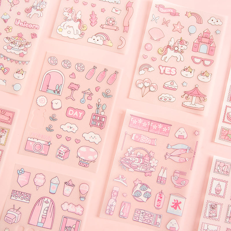 4sheets/lot Cute Cartoon PET Sticker Lovely Girls Scrapbooking Sticker Sheets Japanese Stationery Supply #st2365