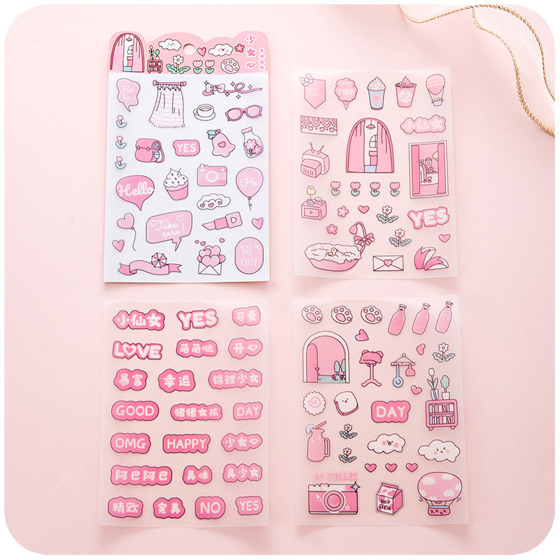 4sheets/lot Cute Cartoon PET Sticker Lovely Girls Scrapbooking Sticker Sheets Japanese Stationery Supply #st2365
