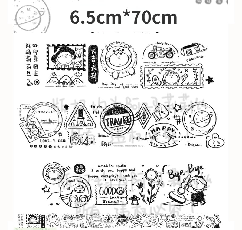 6.5cm*70CM Black Postmark Stickers #ST5102