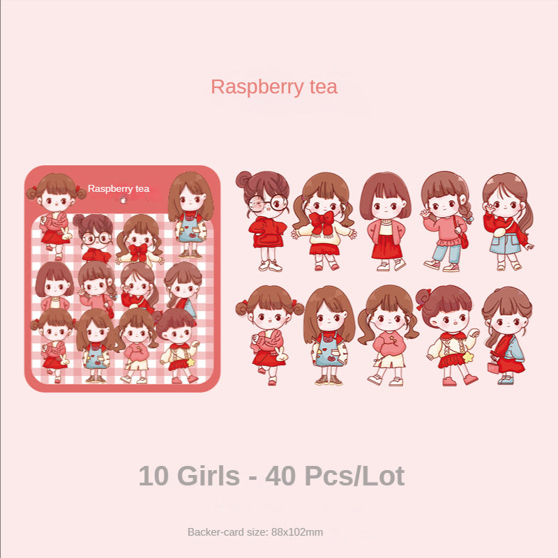 40 Pcs/Lot PET sticker 10 Girls Style cute cartoon waterproof decorative sticker #ST3145