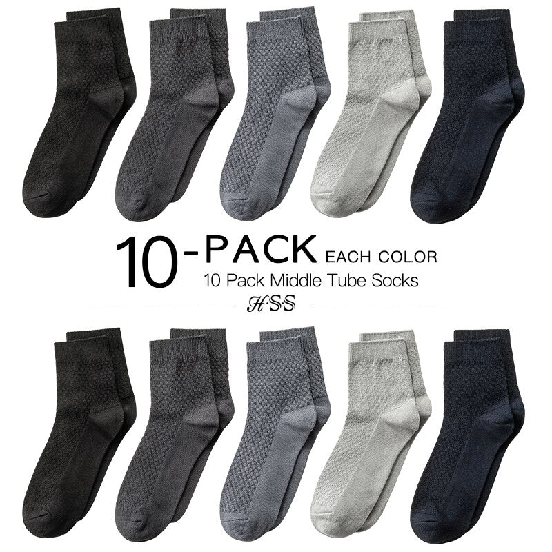 HSS Brand 10 Pairs/Lot Men Bamboo Fiber Socks Men Compression Summer Middle Socks Business Casual Mens Low Sock Big Size EU38-45