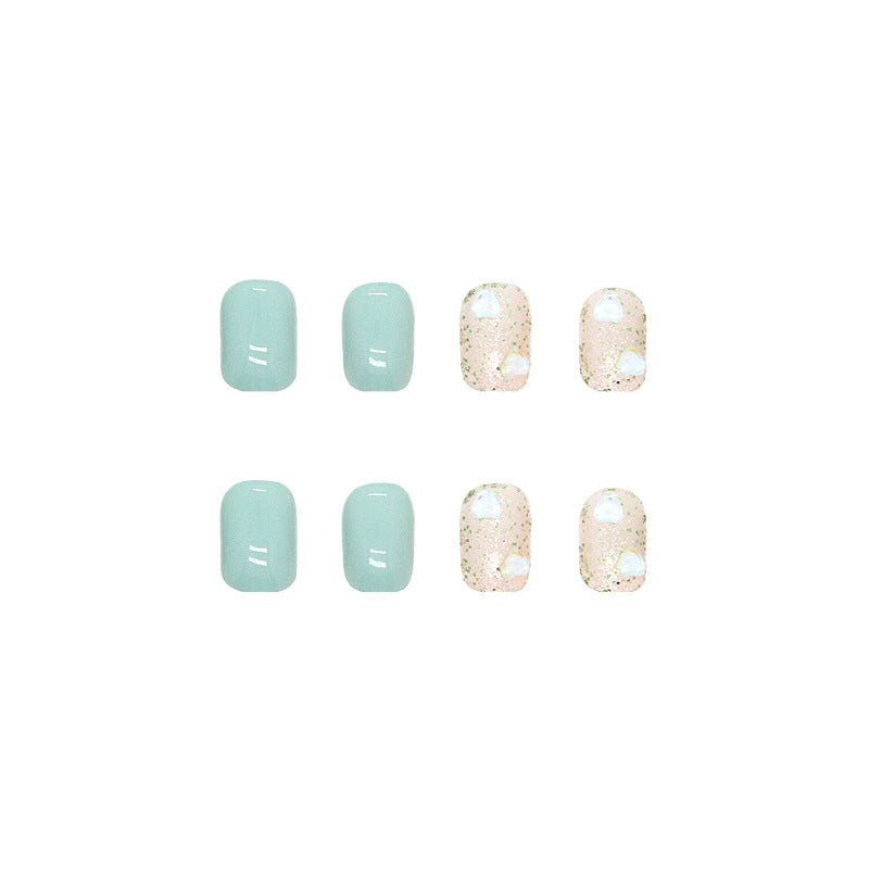 Short Blue Solid Color Shiny Love Nail Art Tips #N3274