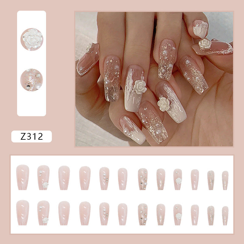 Pearl Camellia Fake Nail Finished Patch #N2051