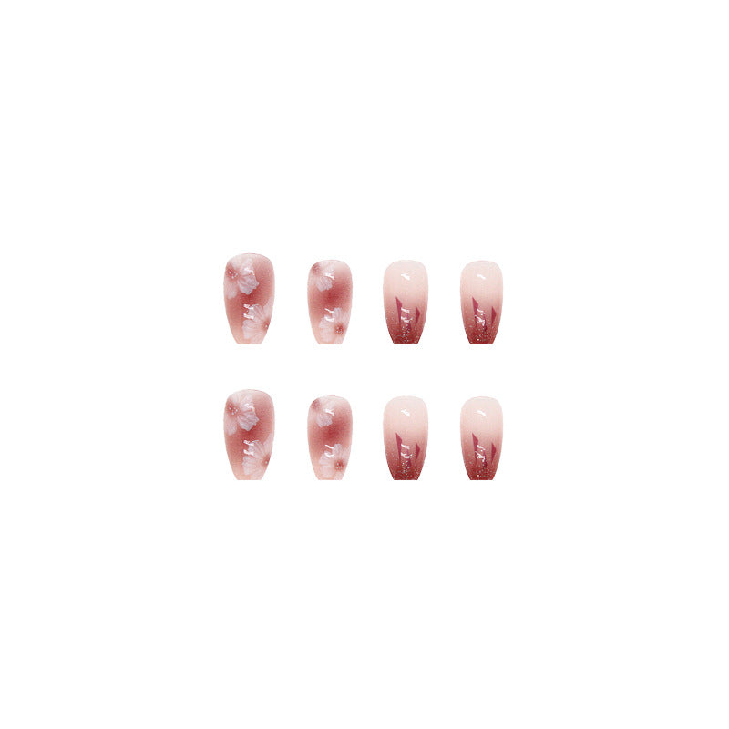 Gradient ice-through flower nail tips #N3028