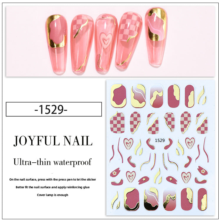 3D Black and White Grid Pattern Gold Line French Nail Stickers #s2396
