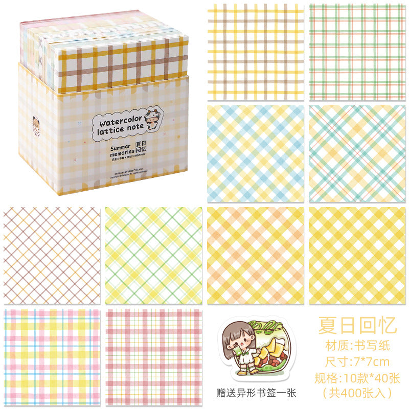 400Sheet/Lot Watercolor Plaid Note Paper- Non-Stick NT211