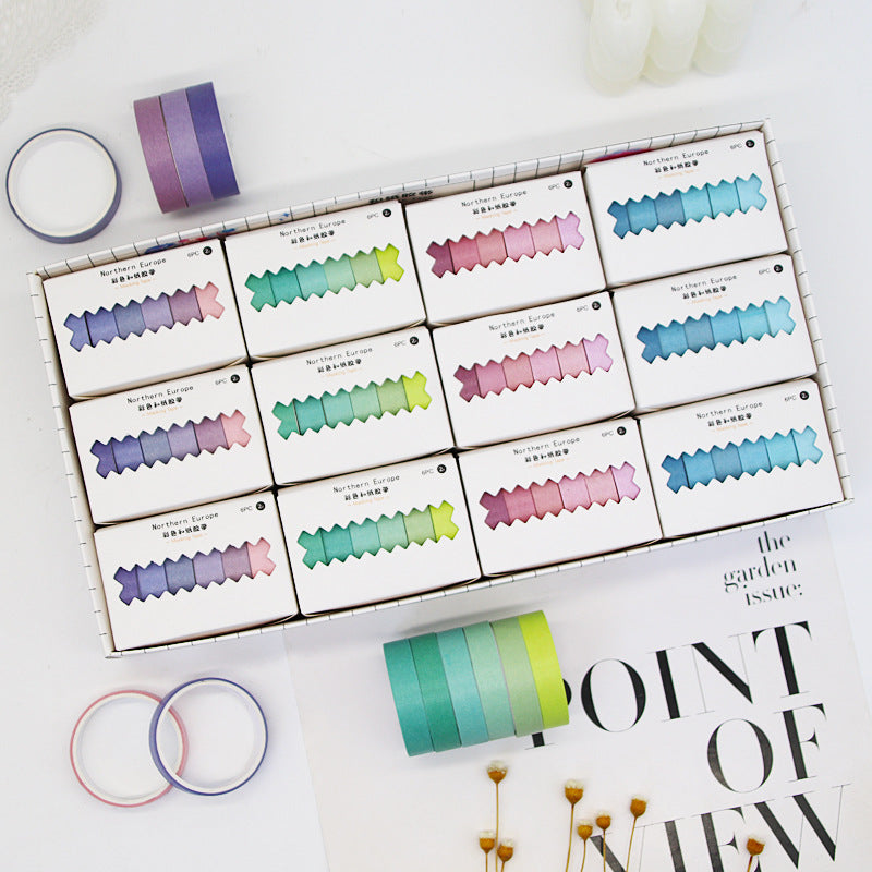 6 Pcs/Box Rainbow Washi Tape 24Color Stickers 1.5cm*2m #WT5386
