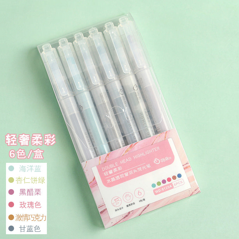 Student Highlighter Double-ended highlight marker color pen 6pcs/lot #p4588