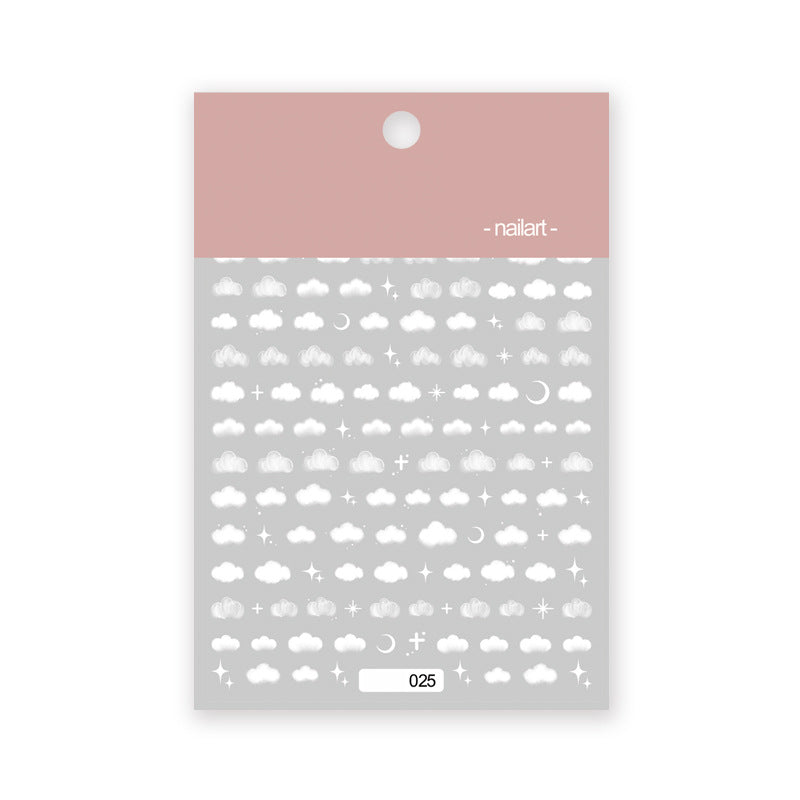 Semi-transparent star and moon white flower small pattern nail stickers #s3321