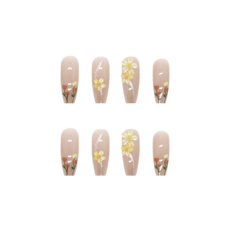 Summer clear three-dimensional rhinestone flower false nails #N1402