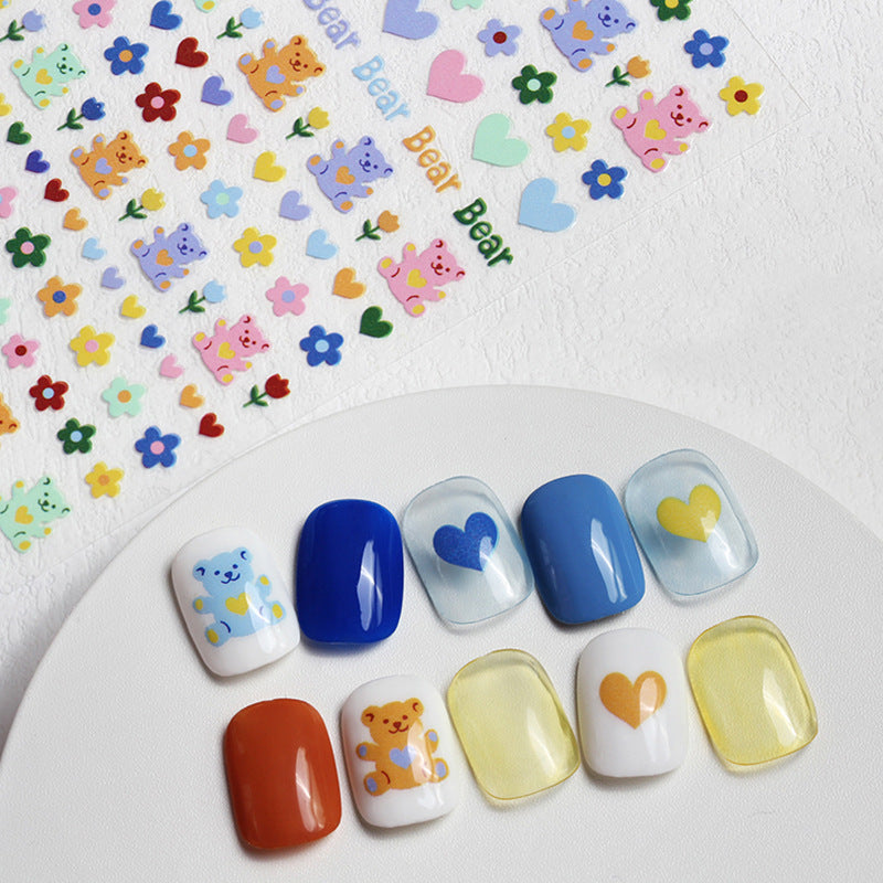 Cartoon Bear Rabbit Black White Plaid Nail Stickers #NA3566