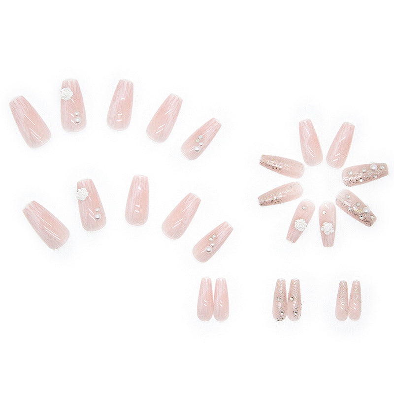 Pearl Camellia Fake Nail Finished Patch #N2051