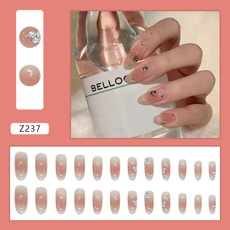 Wearable Long Pink Star Diamond Nail Patch #N1889