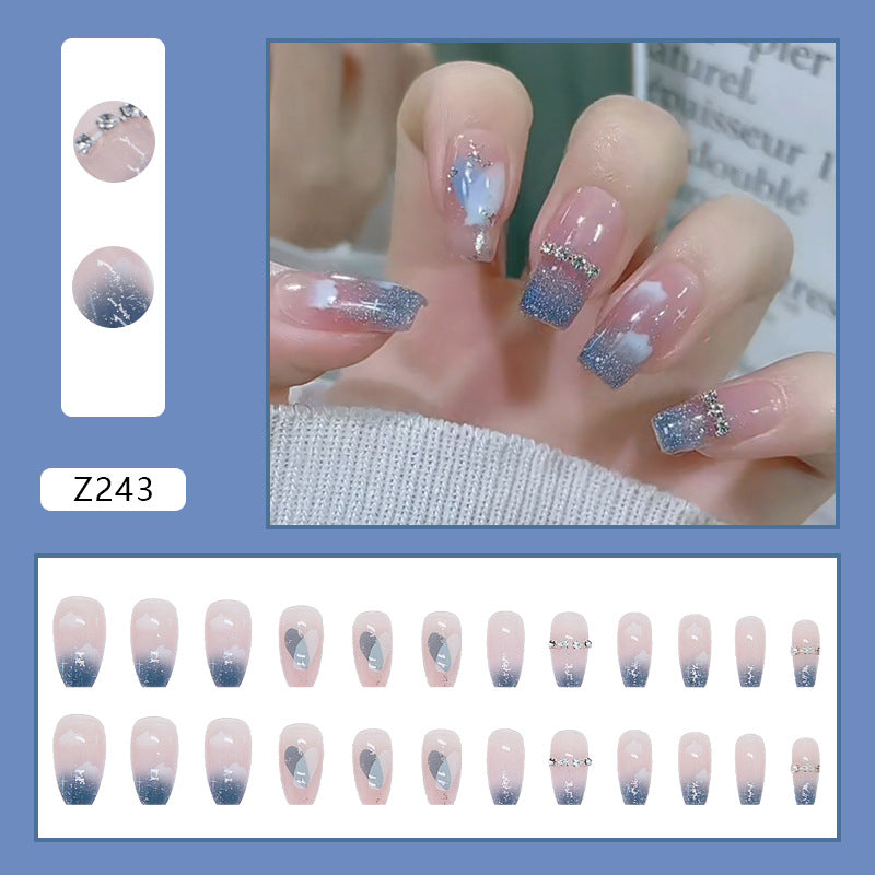 Blue star rhinestones Fake Nail#N5459