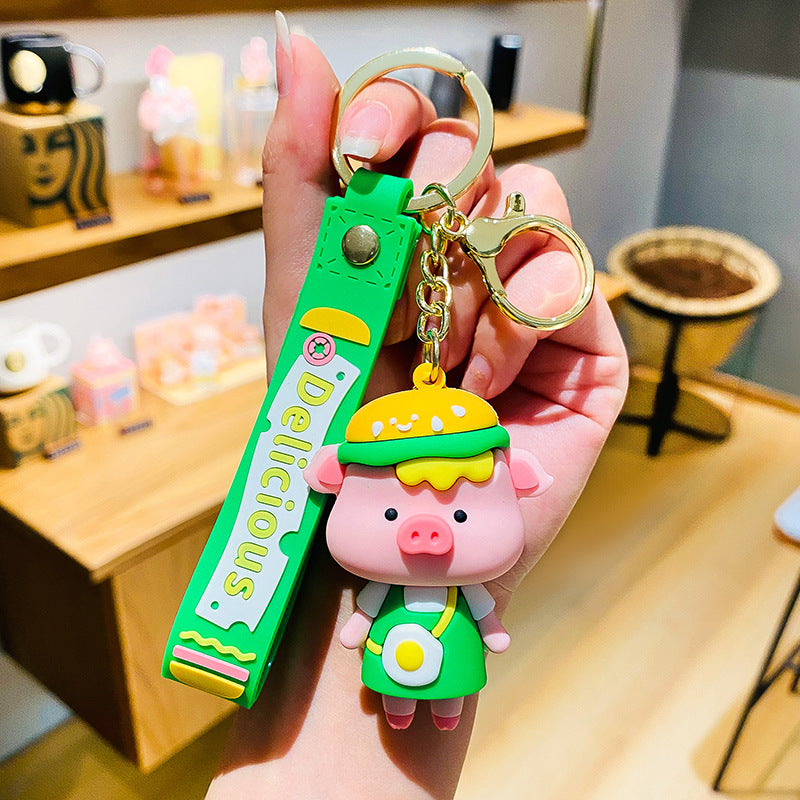 Creative burger helmet pig cute cartoon keychain #K3882