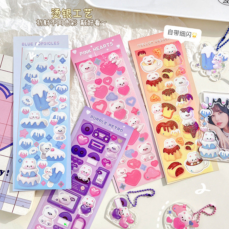 Laser 3D stereo card sticker Cute bear hand account sticker #S6646