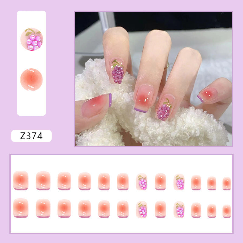 Summer New Short Thin Gradient Purple Grape Rhinestone Nail Tips #N5748