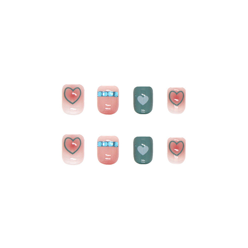 Lake Blue Heart Diamond Detachable Nail Tips #N0816