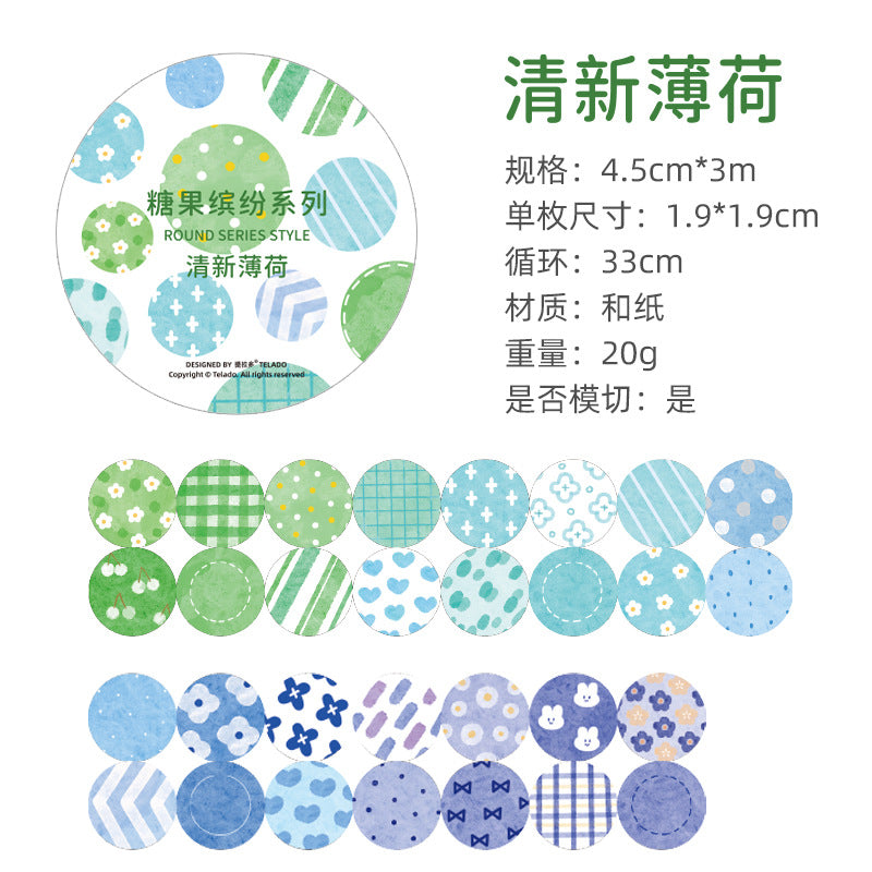 Round Colored Tape Stickers 4.5cm*3m #st8486