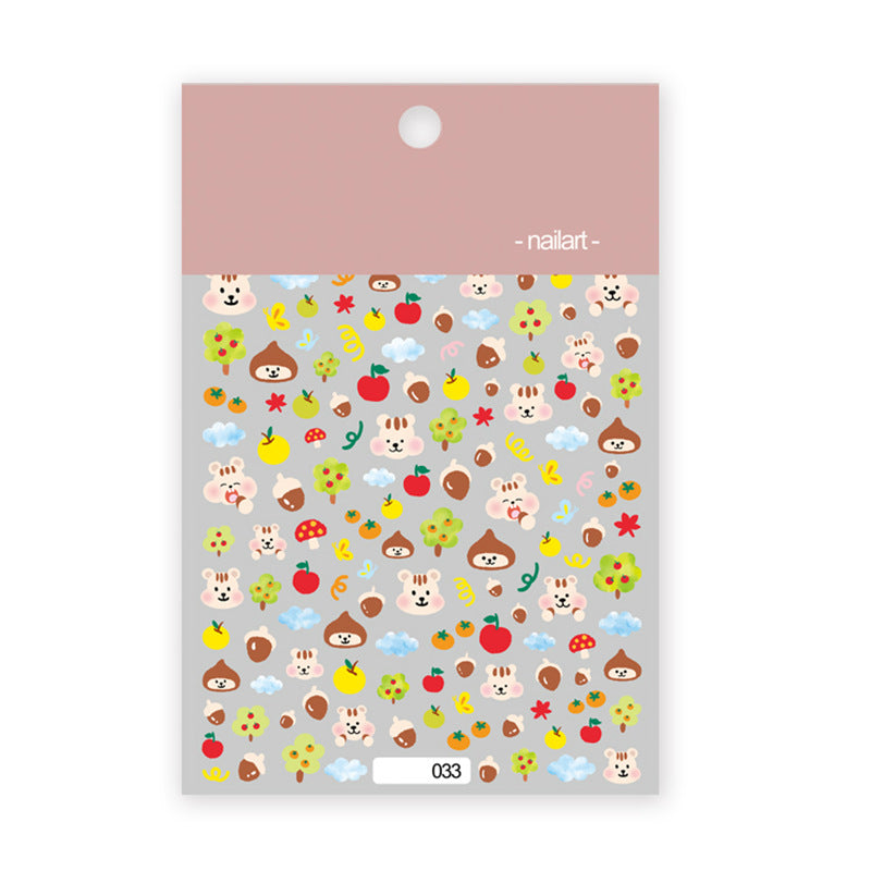 Cartoon Bear Rabbit Black White Plaid Nail Stickers #NA3566