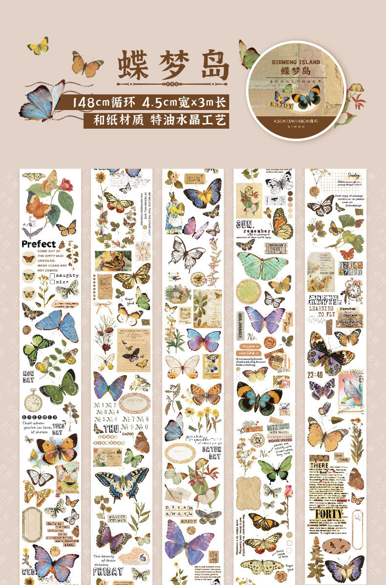 Retro creative text animal and plant handbook stickers #S3166