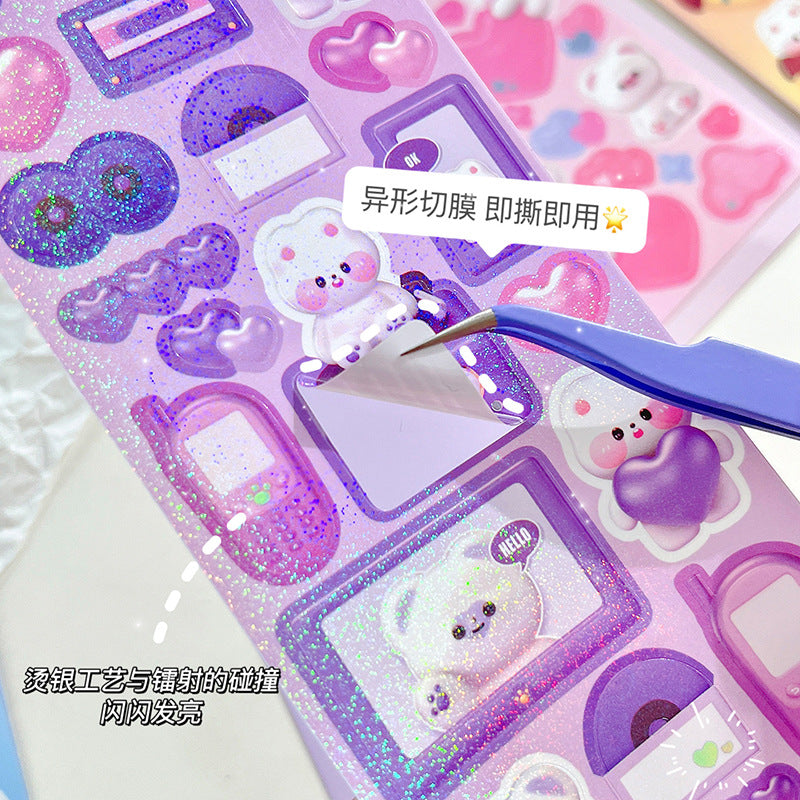 Laser 3D stereo card sticker Cute bear hand account sticker #S6646