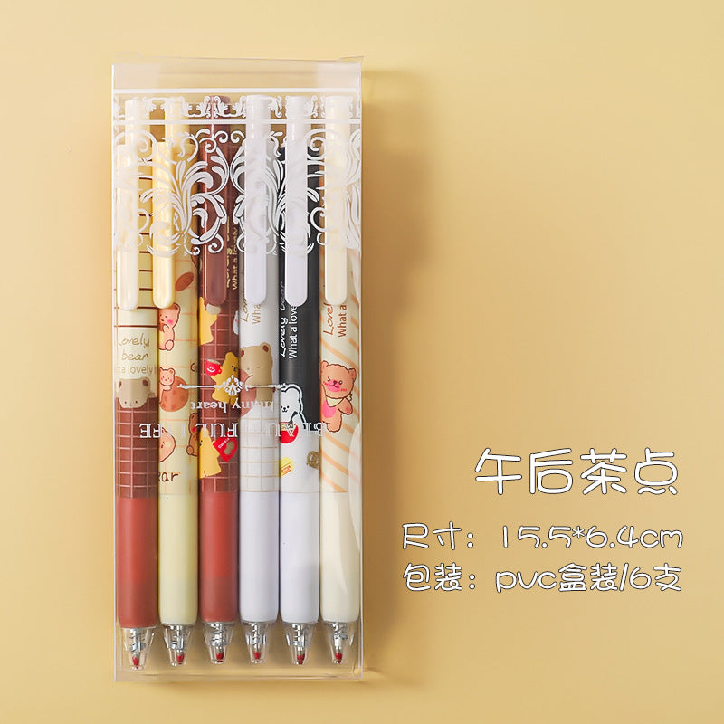 Cartoon Boxed Press Black Gel Pen 6pcs/lot #P9748